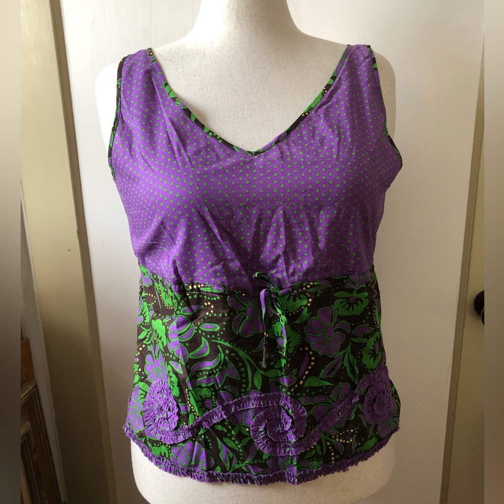 Purple & Green Floral Sleeveless Women’s Top